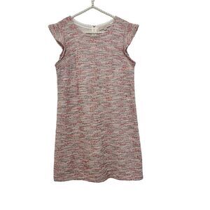 LOFT Pink Boucle Tweed Flutter Cap Sleeve Shift Dress Women’s Size 8